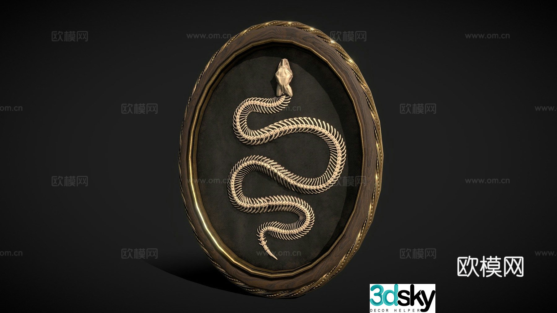 Framed snake skeleton - horror decoration - low poly 3d model