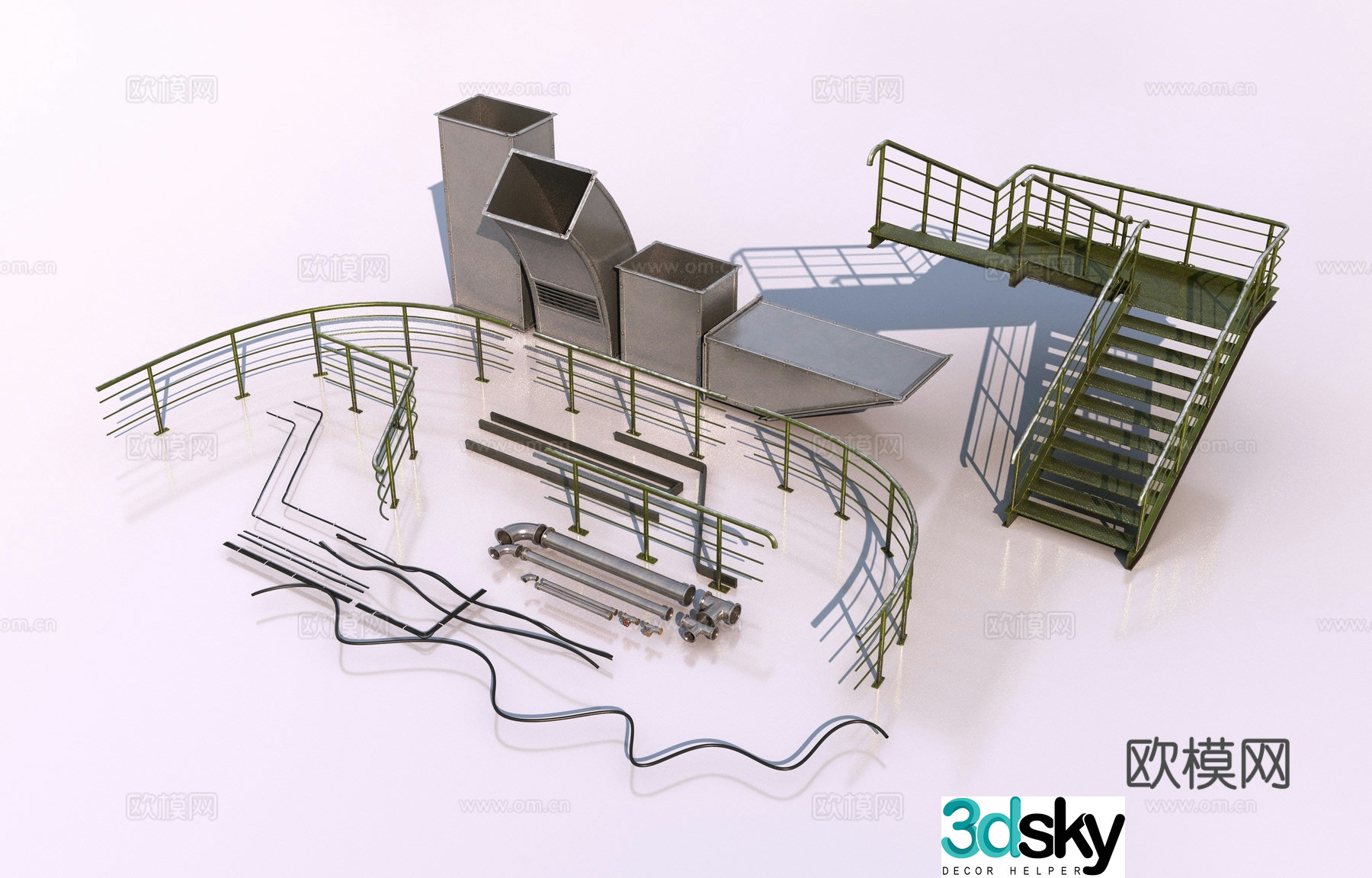 Industrial railing pipe 3d model