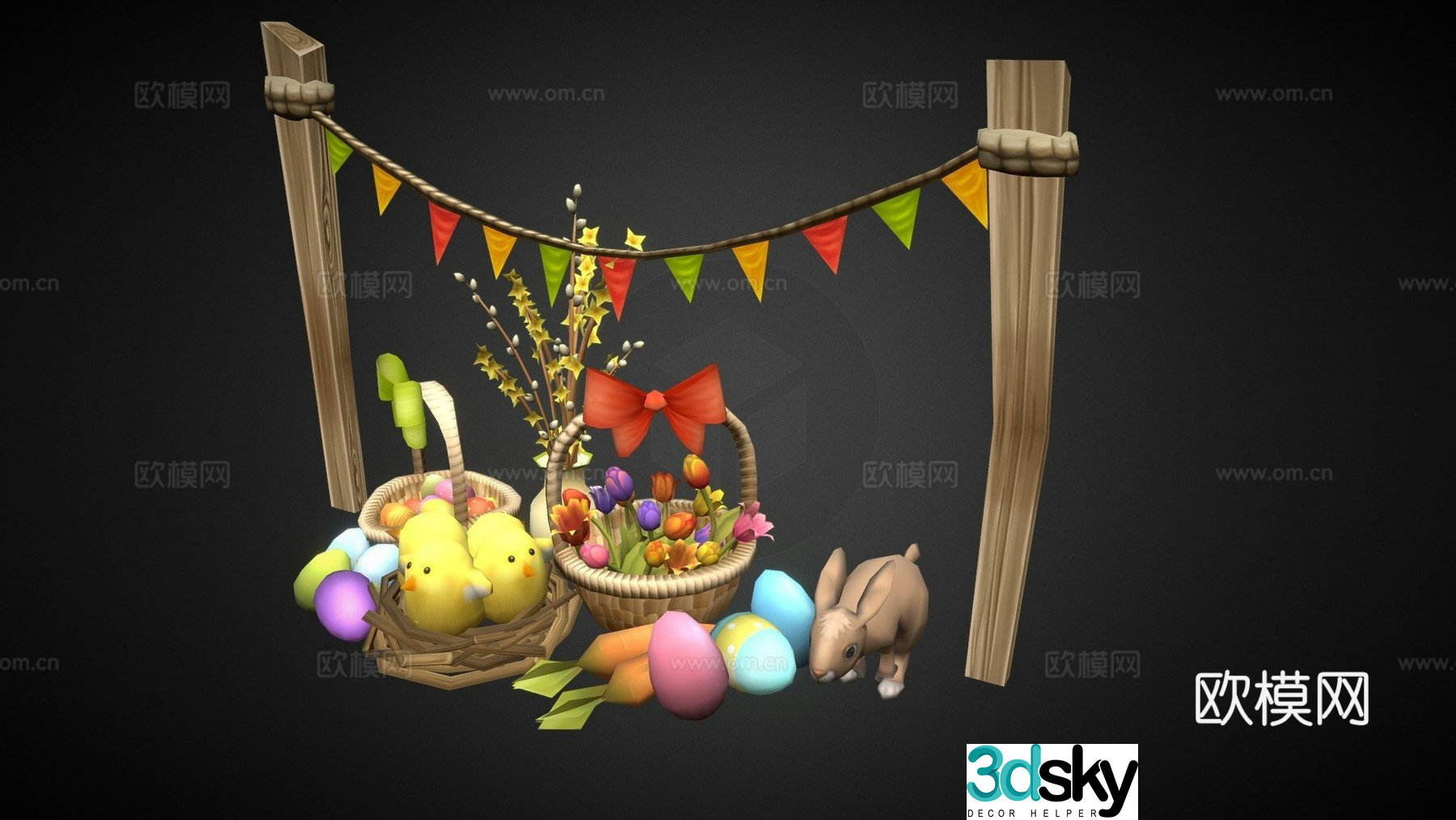 Low polygon Easter props 3d model