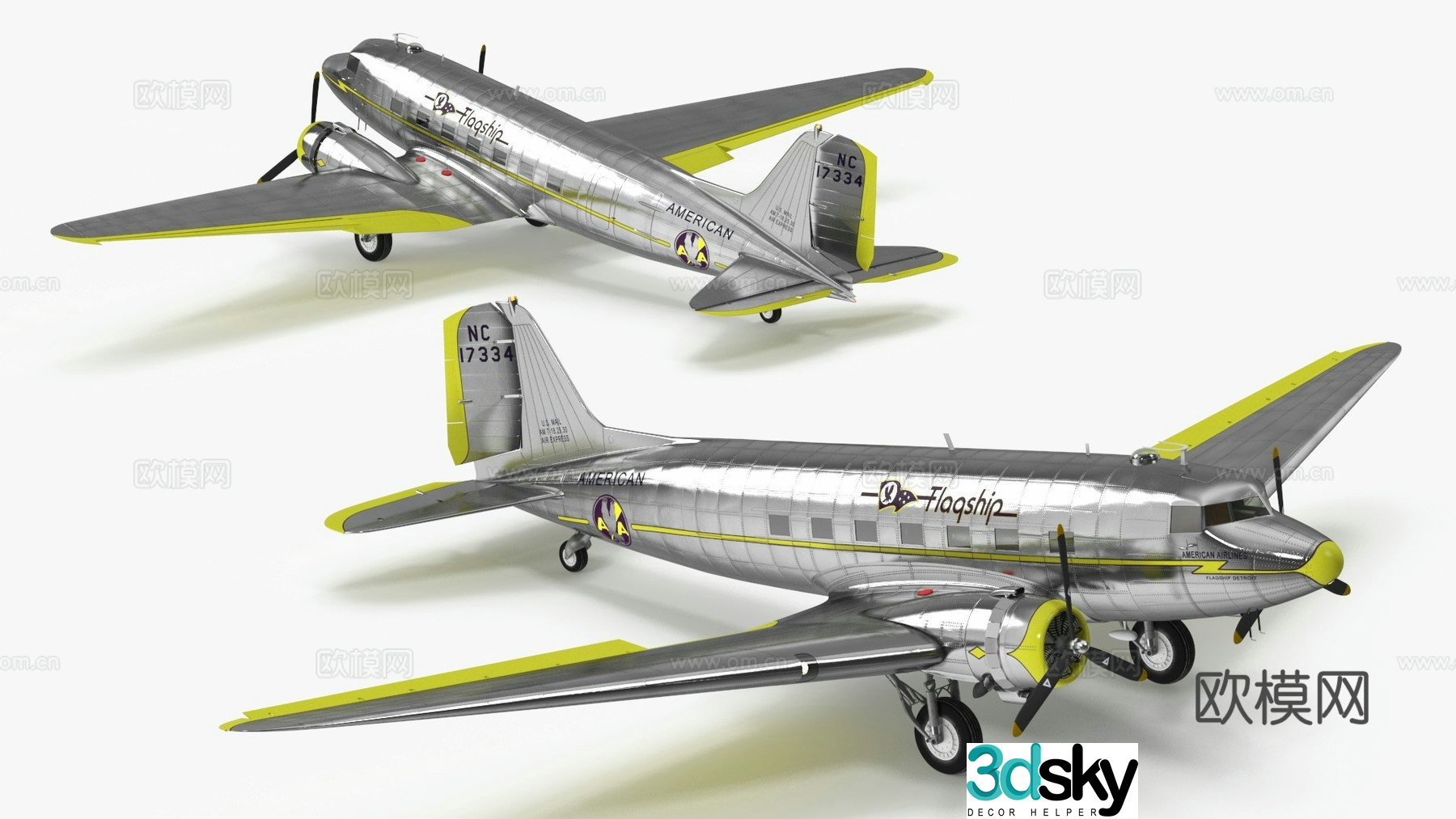 Aircraft retro propeller aircraft Douglas DC-3 3d model