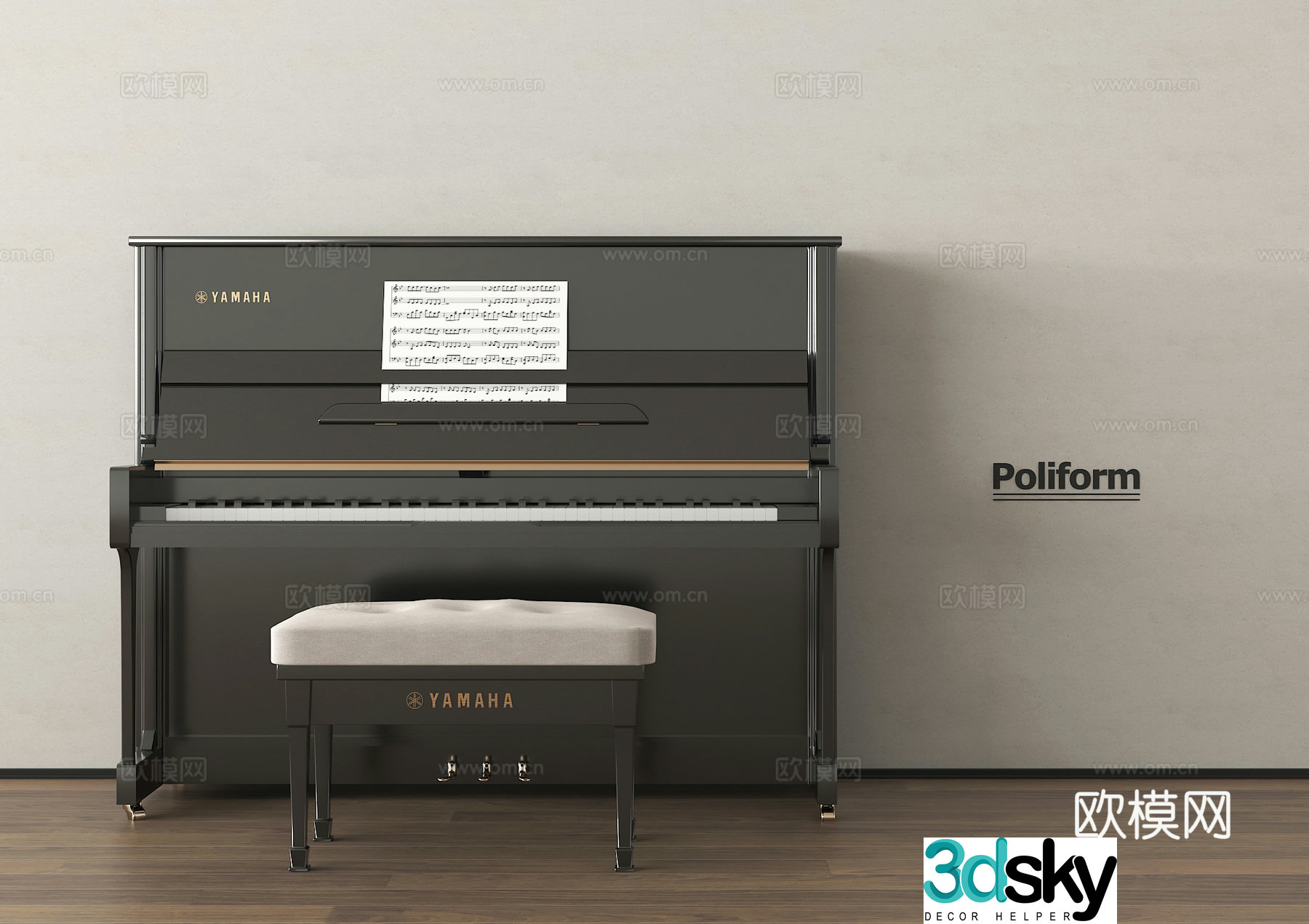 modern piano musical instrument bench 3d model
