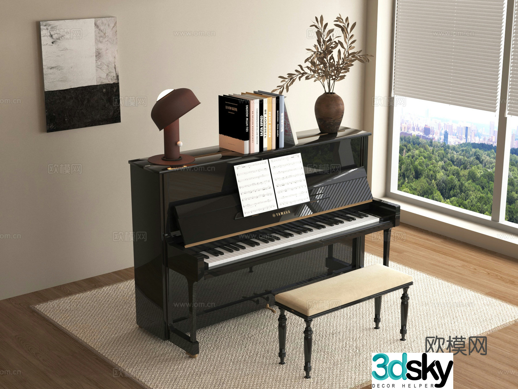 Modern piano musical instrument ornaments piano bench 3d model