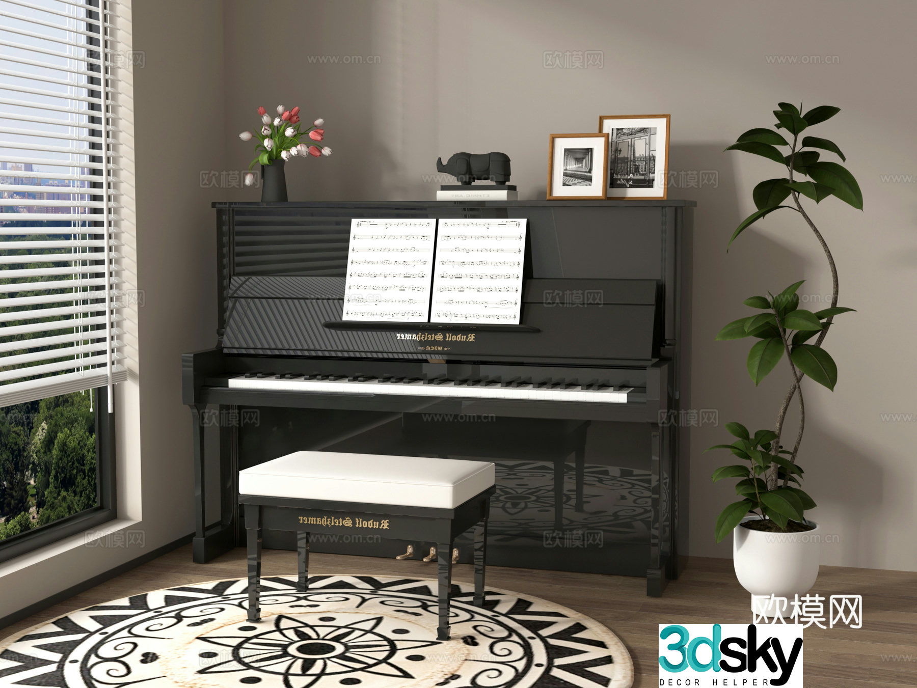 modern piano musical instrument bench 3d model