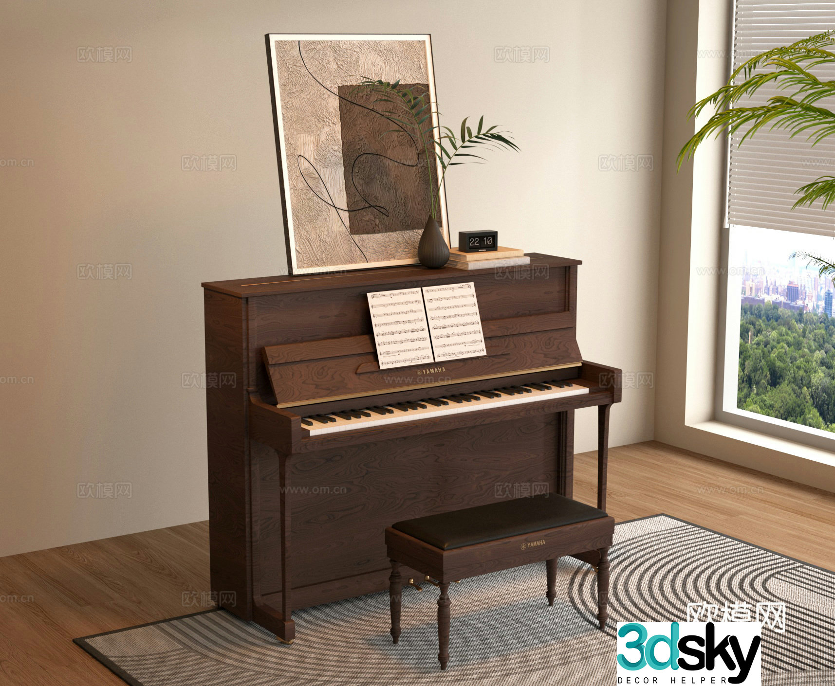modern piano musical instrument bench 3d model