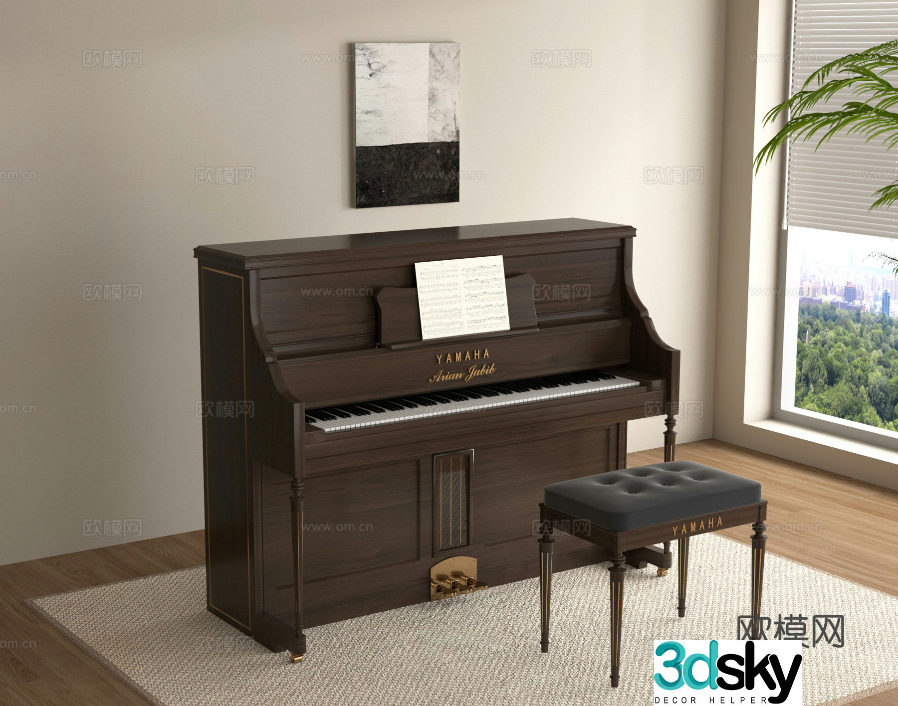 modern piano musical instrument bench 3d model