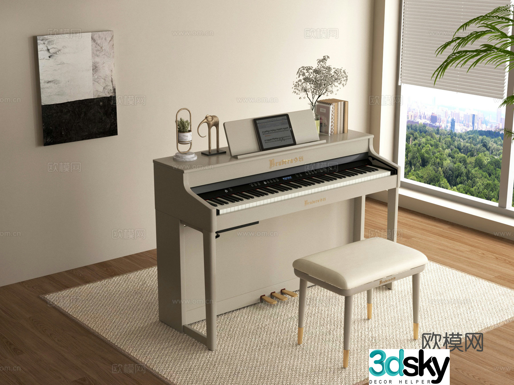 Modern piano musical instrument ornaments piano bench 3d model