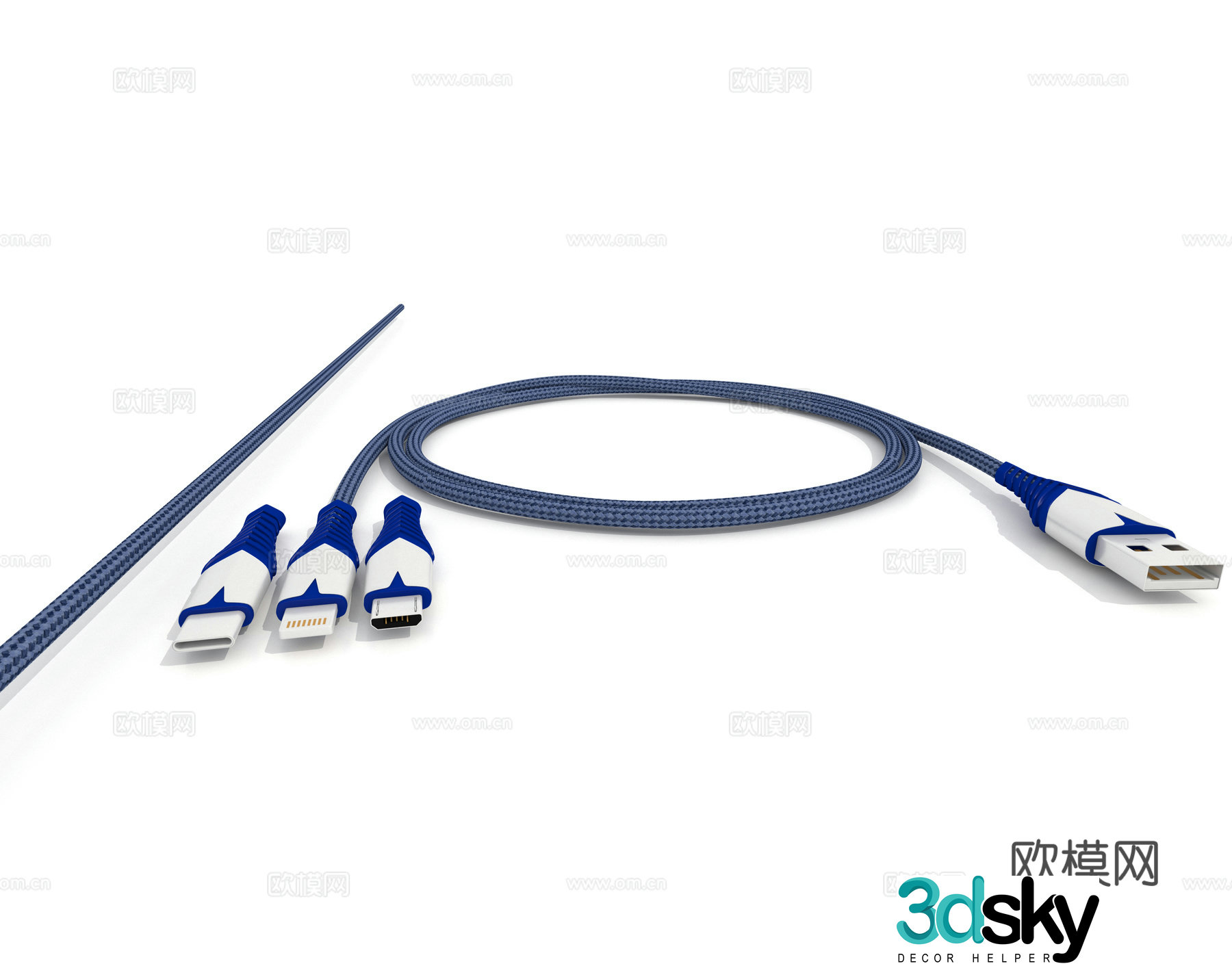 USB data cable charging cable connecting cable 3d model
