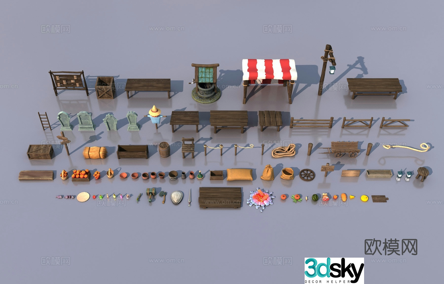 Comic style medieval furniture 3d model