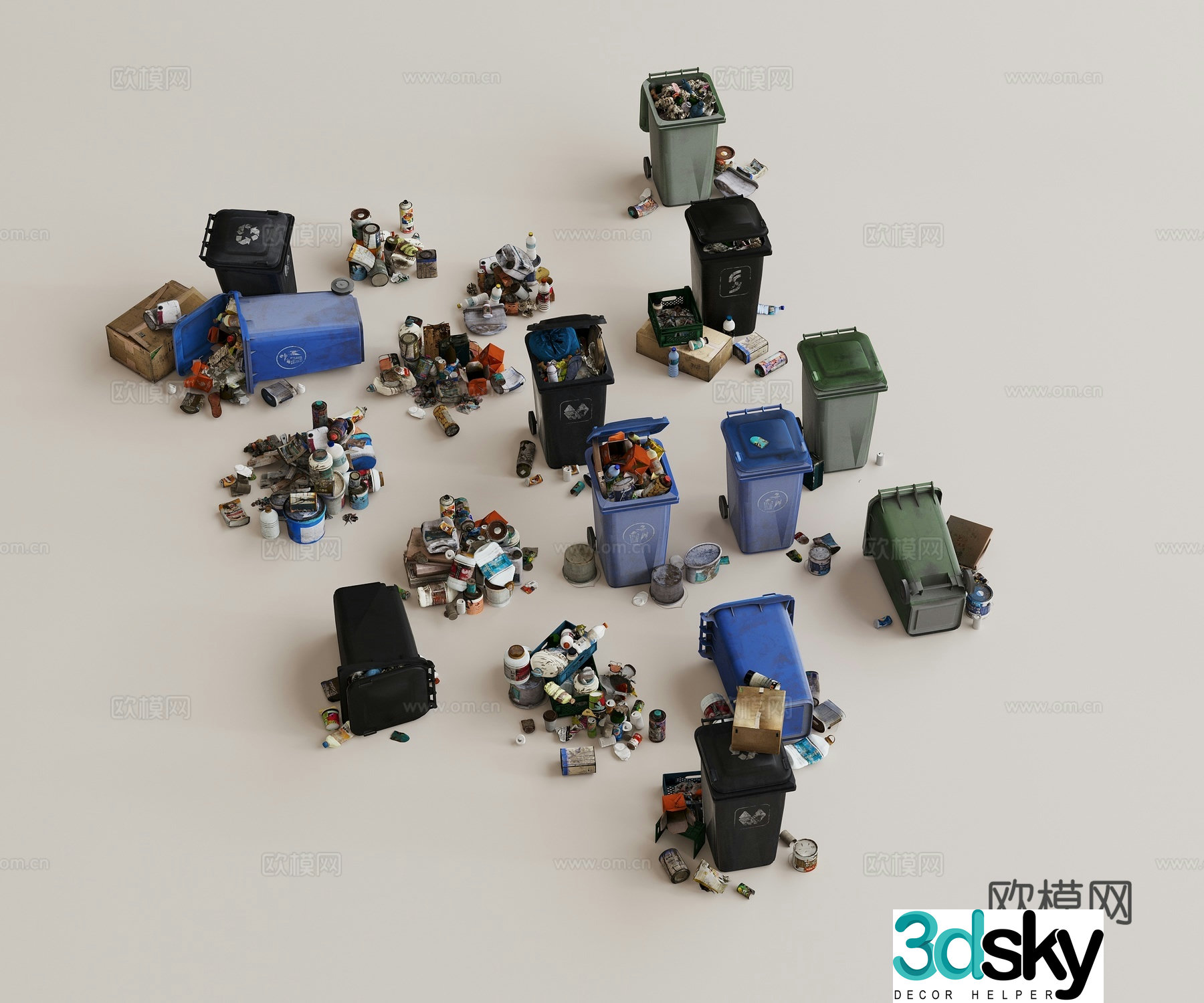 trash can bucket bag bottle 3d model