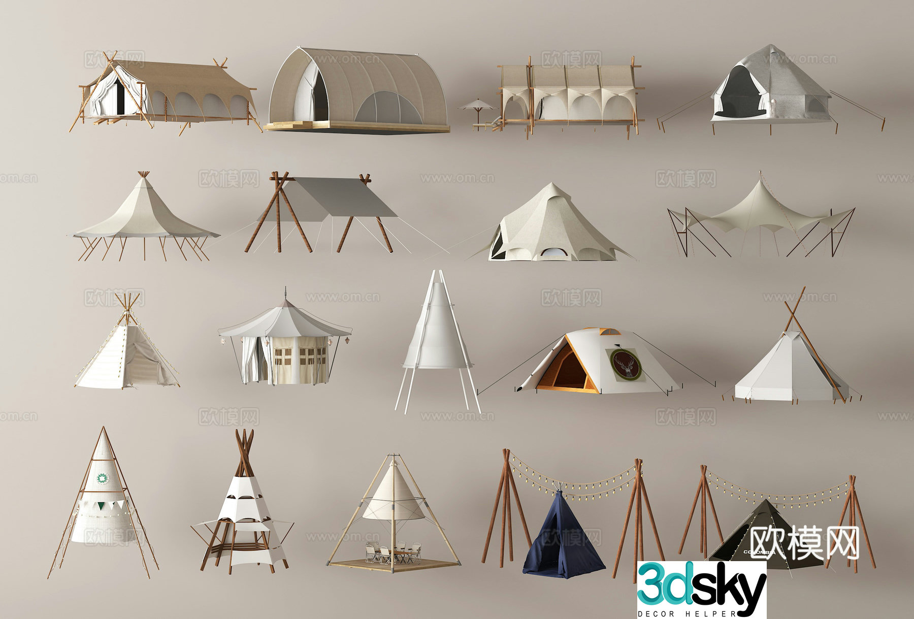 Modern camping tent camping equipment canopy 3d model