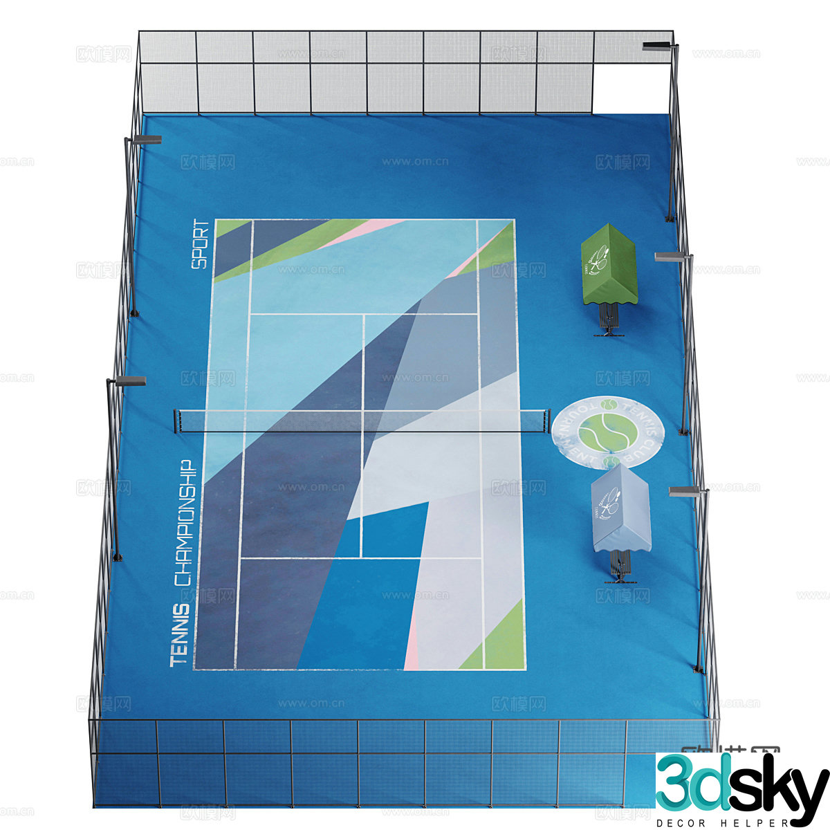Outdoor tennis court 3d model
