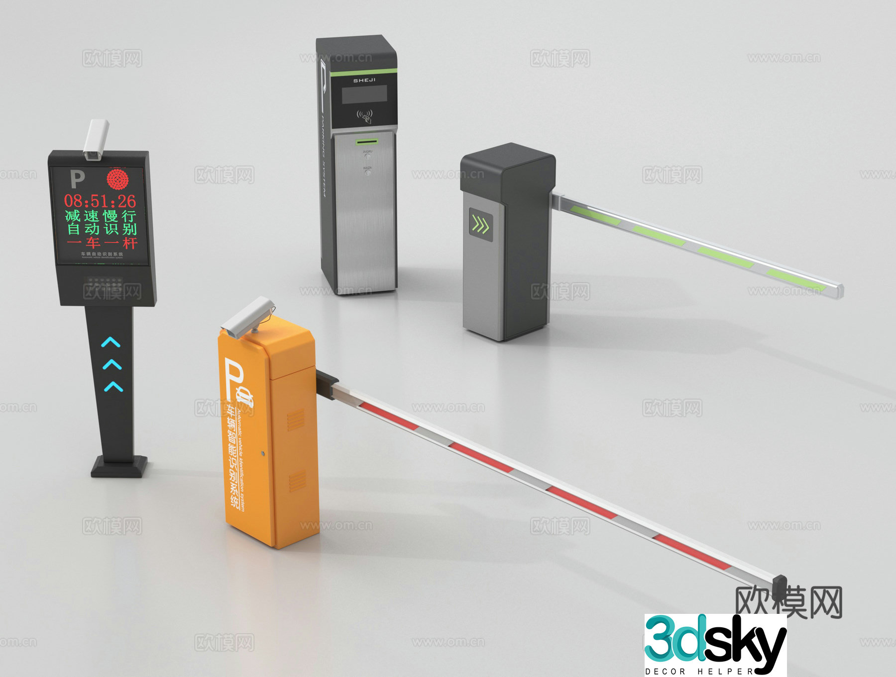 Modern barrier gate, parking sensor lift pole, parking toll pole 3D model