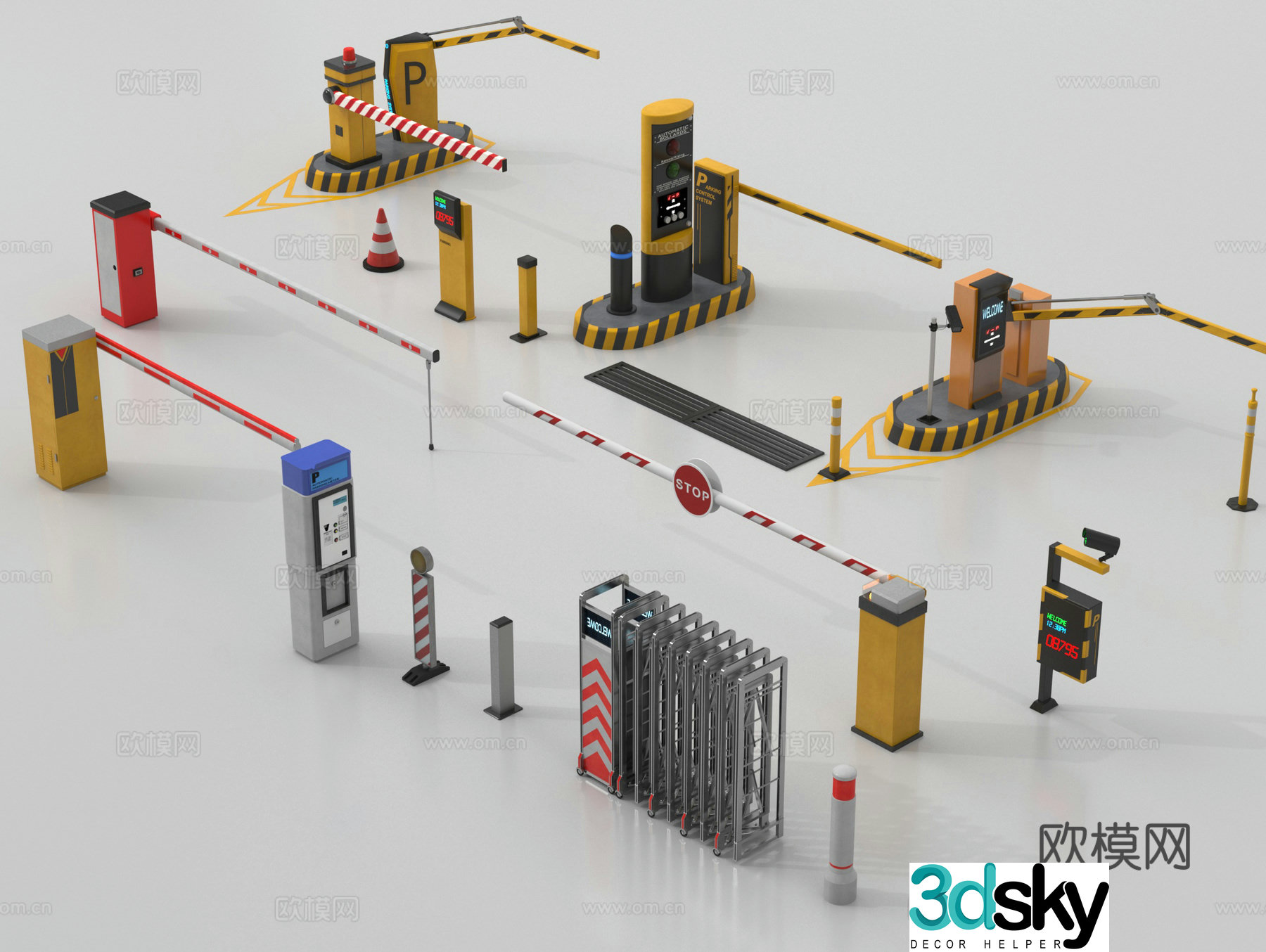 Modern barrier gate, access control machine, parking sensor lifting rod, telescopic door 3D model