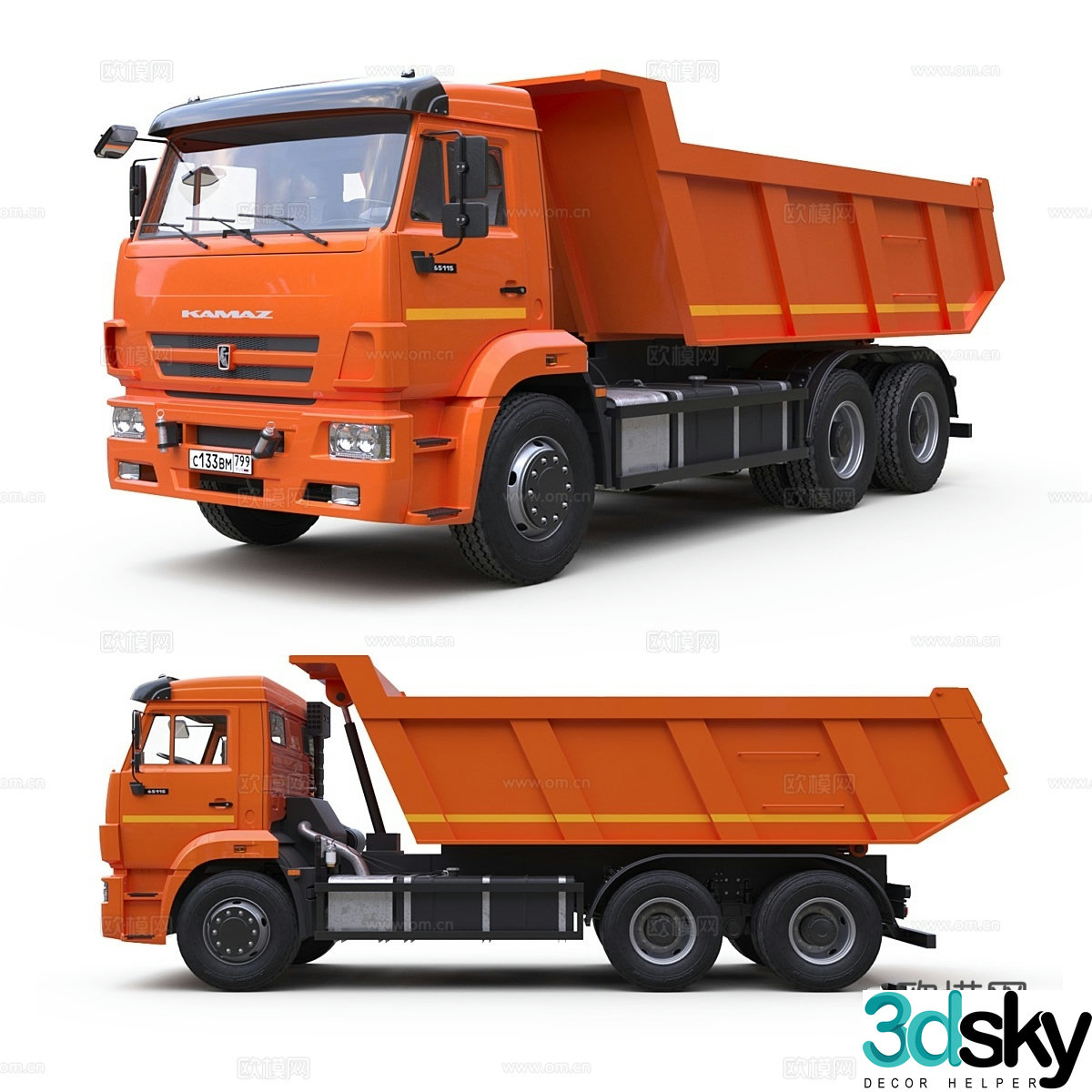 Dump truck 3D model based on Kamaz-65115 chassis