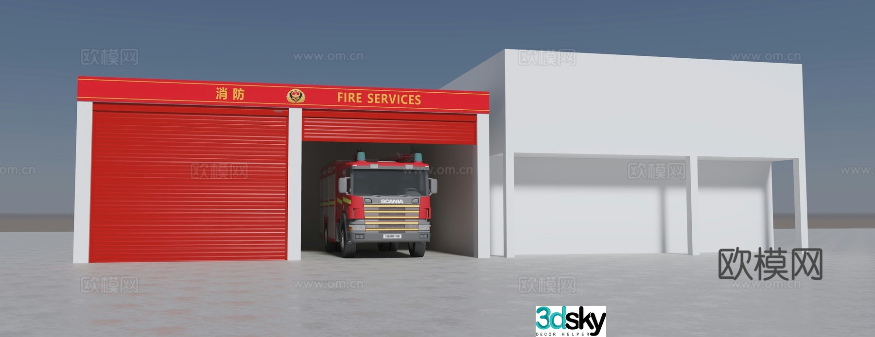 Modern fire station fire truck 3d model