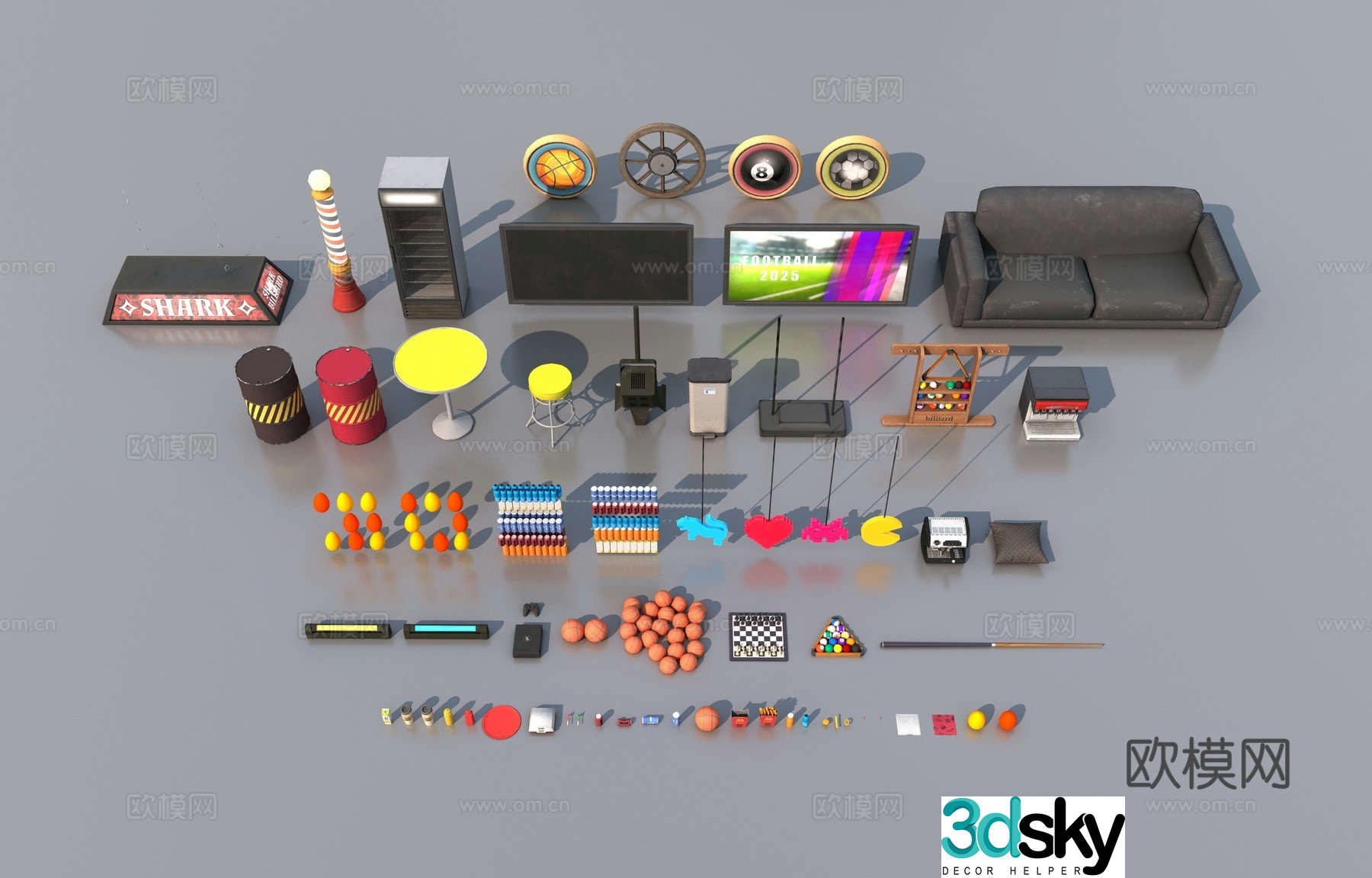 Commercial space furniture items 3d model