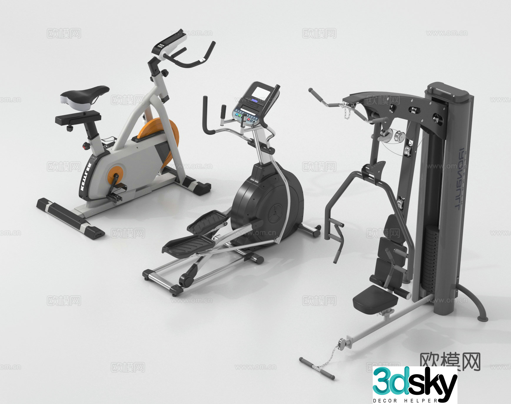 Fitness equipment combination, pedal machine, spinning bike 3d model