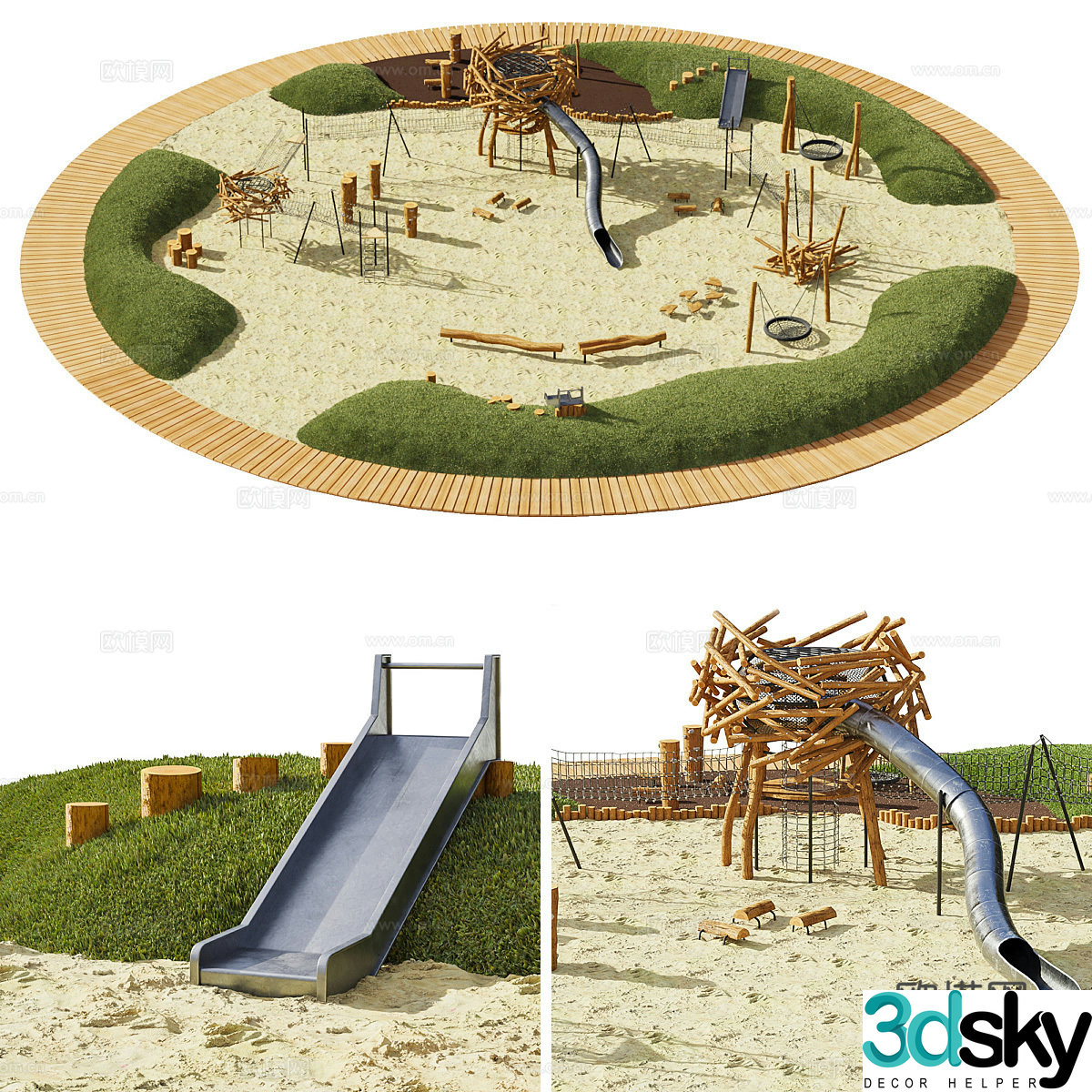 Modern log playground beach 3d model