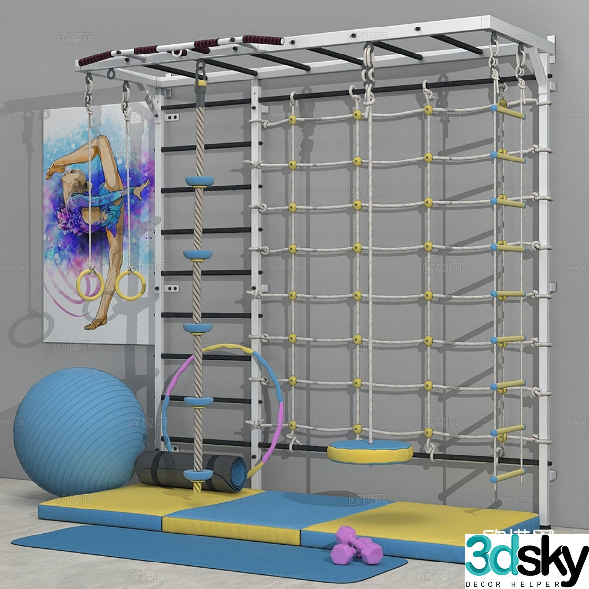 Wall with large handle climbing wall 3d model