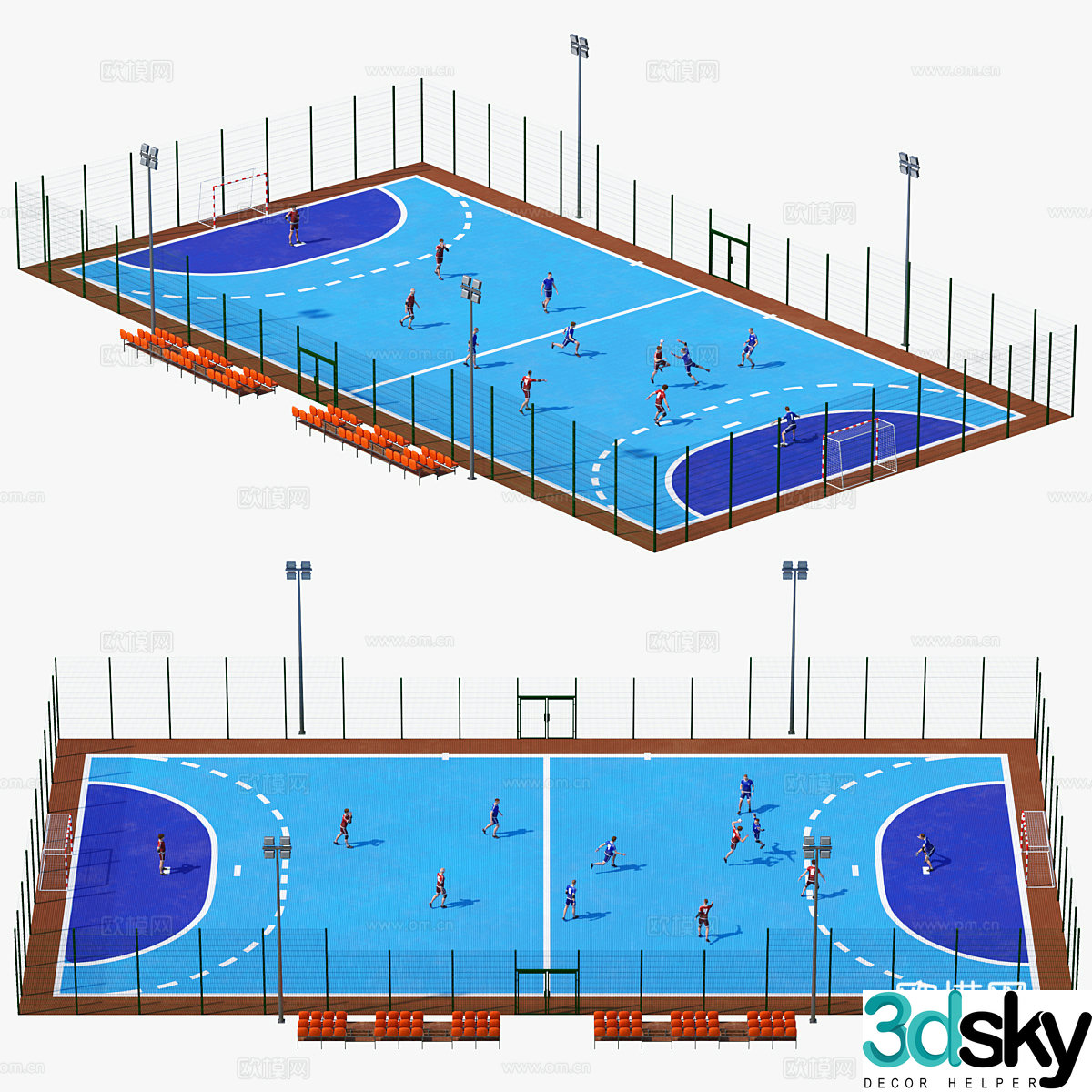 handball court handball player handball 3d model