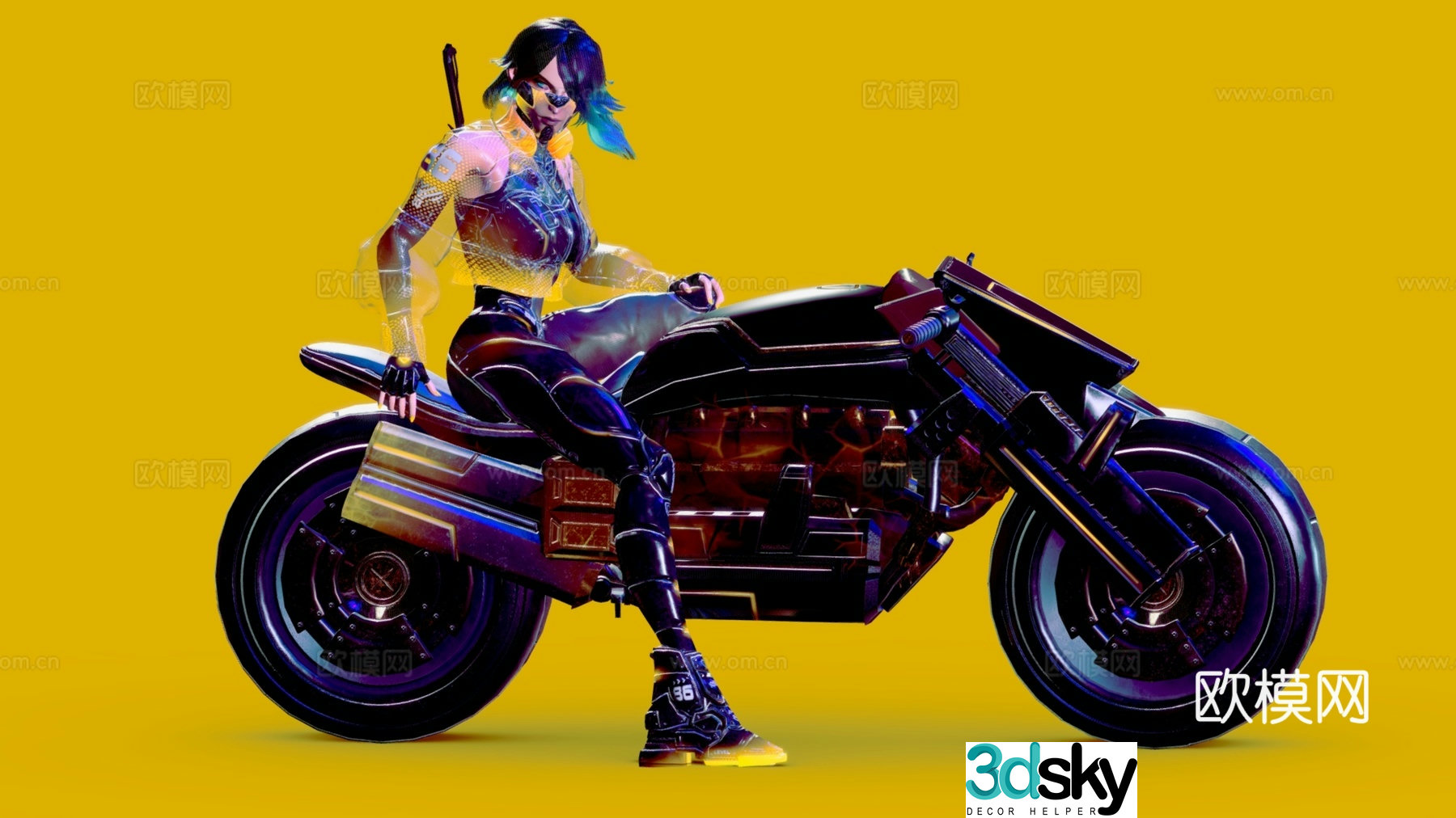 Futuristic motorcycle cool motorcycle rider motorcycle cyberpunk dress up 3d model