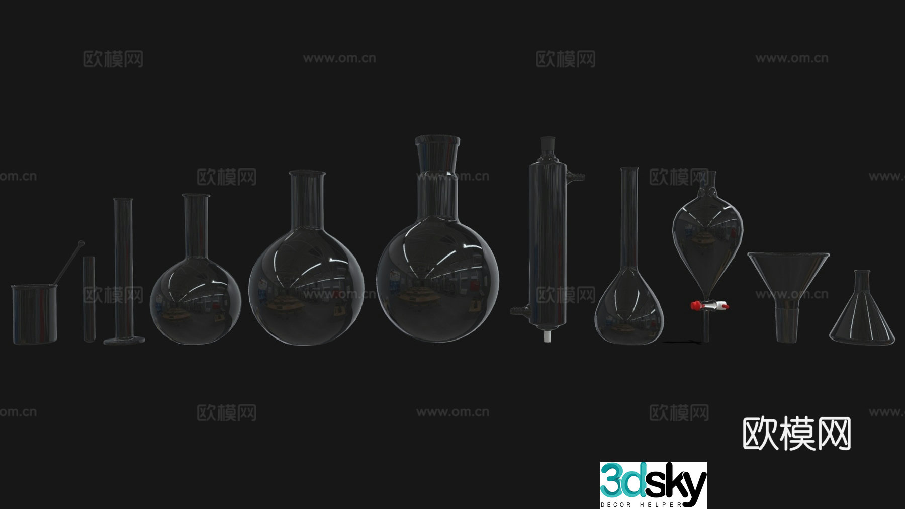 Modern office supplies, glassware, chemical experiment supplies, measuring cup, glass test tube 3D model