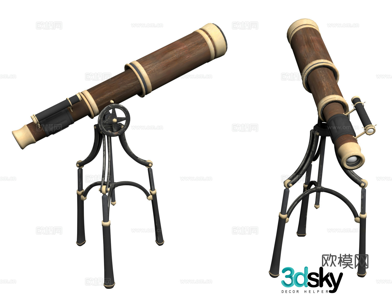 Medieval fantasy style ancient telescope astronomical telescope medieval telescope 3d model