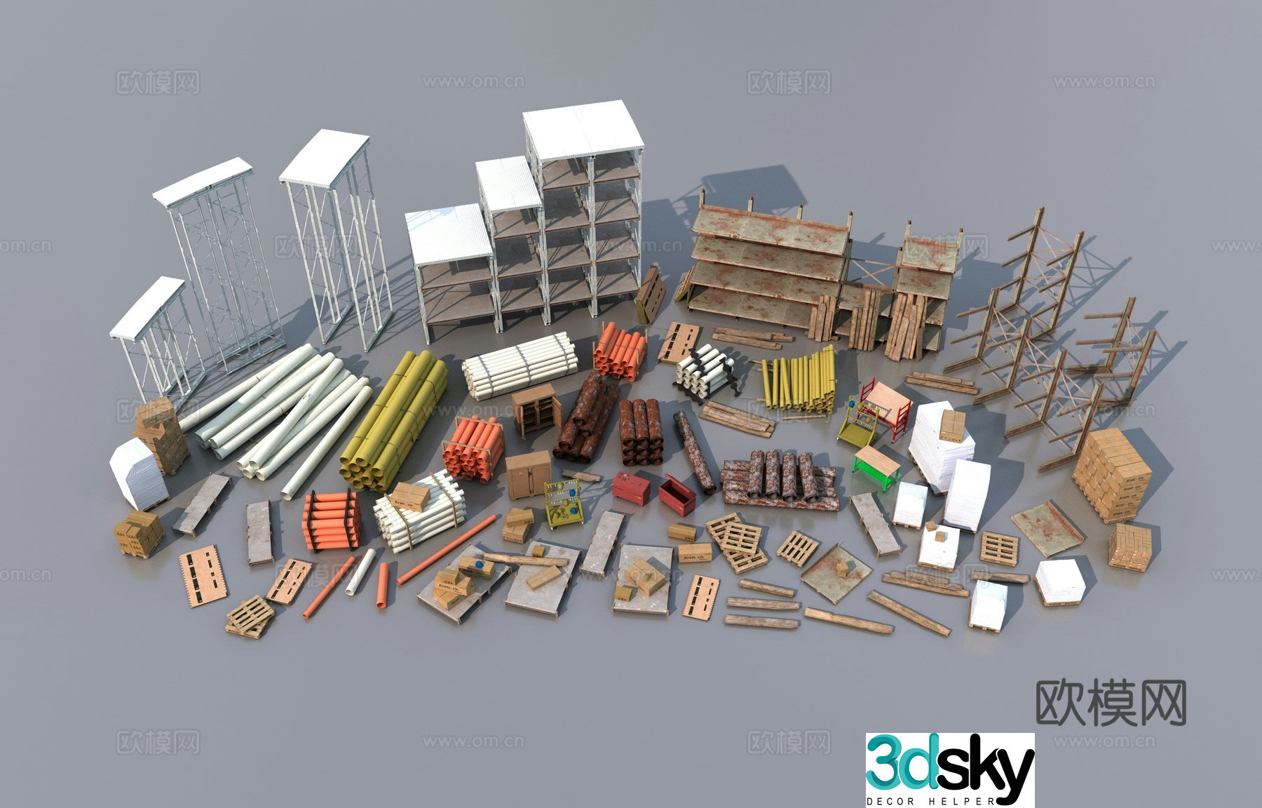 3D model of construction site items and building materials
