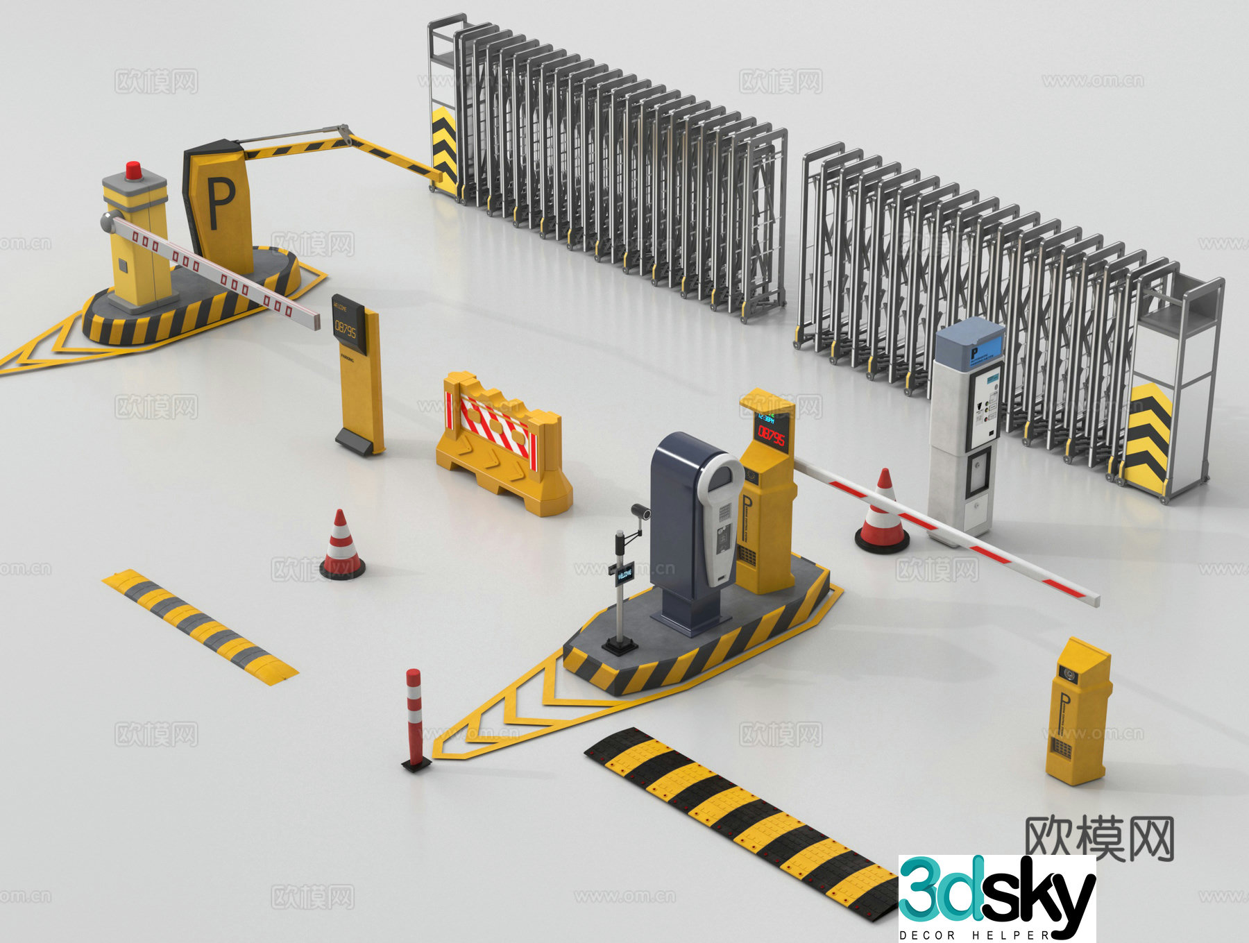 Modern barrier gate, access control machine, parking sensor lifting rod, telescopic door 3D model