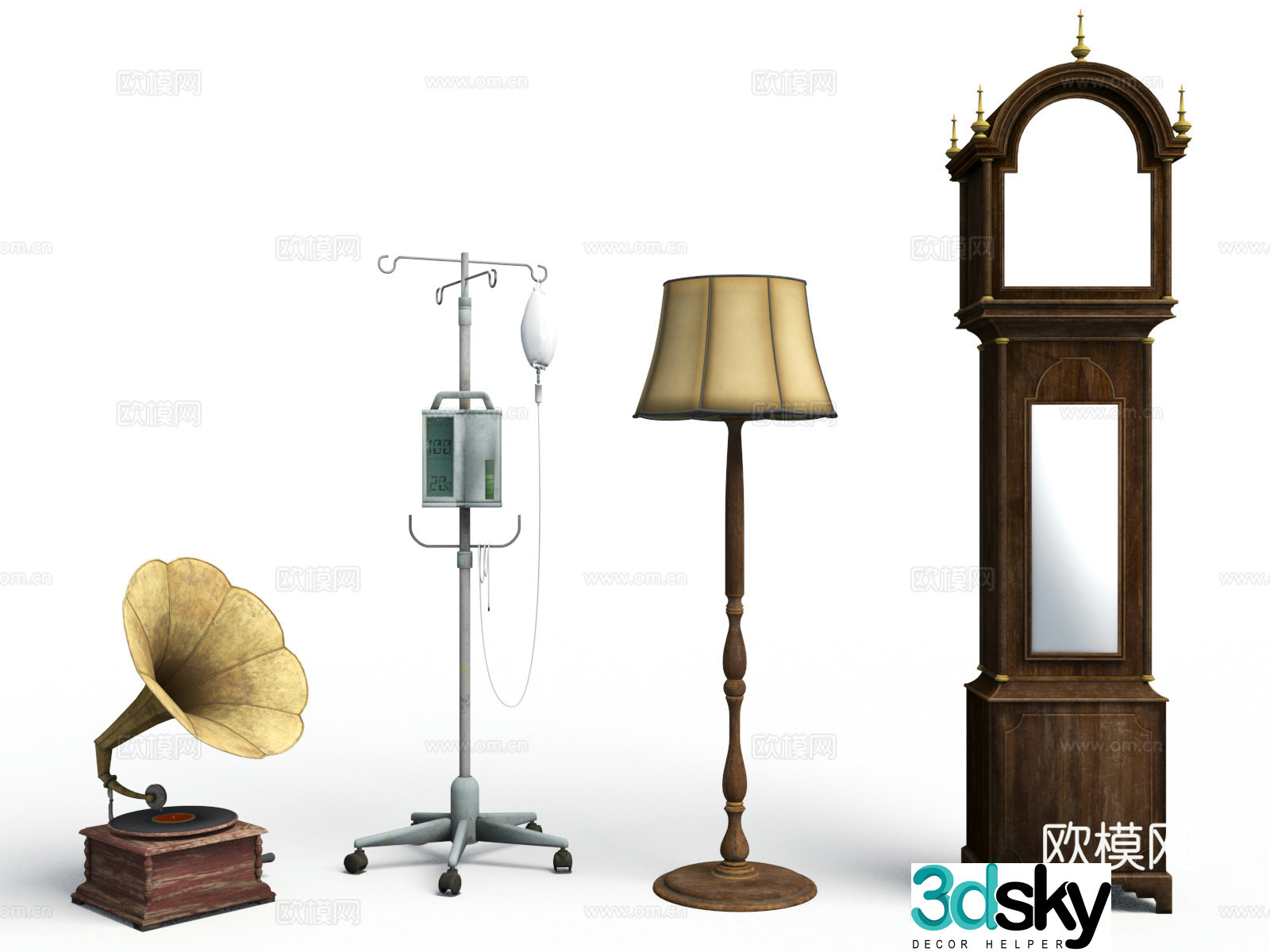 Fantasy style horror style clock retro desk lamp retro phonograph medical needle 3d model