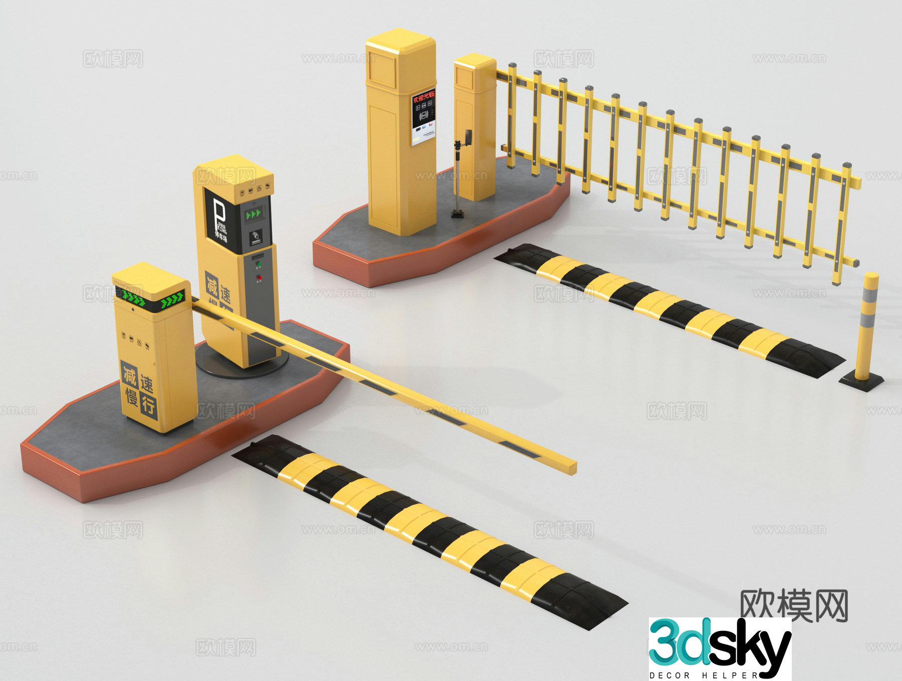 Modern barrier gate, parking sensor lifting rod, speed bump 3D model