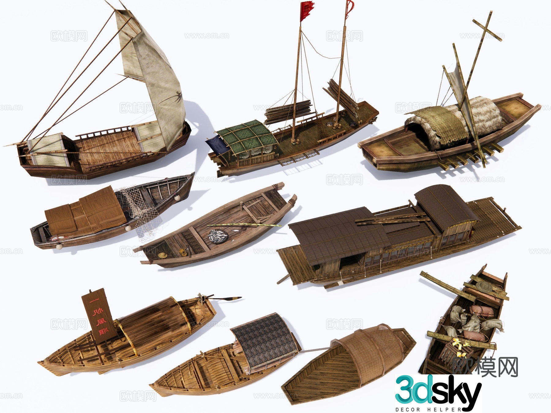 Chinese wooden boat, fishing boat, pleasure boat, wooden boat, sailing boat, antique boat, passenger ship, ship 3d model