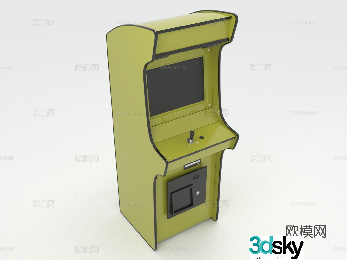 Arcade game console rocker button coin slot 3d model