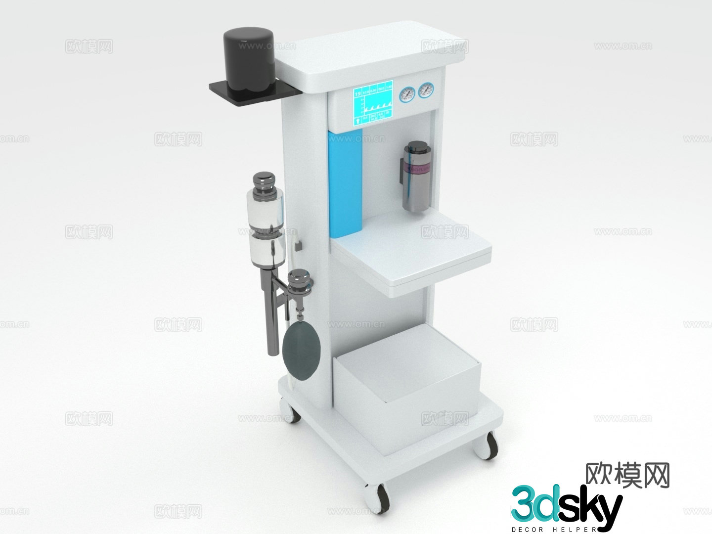 Medical cart, monitoring equipment, instrument holder, mobile workstation, oxygen bottle holder 3D model
