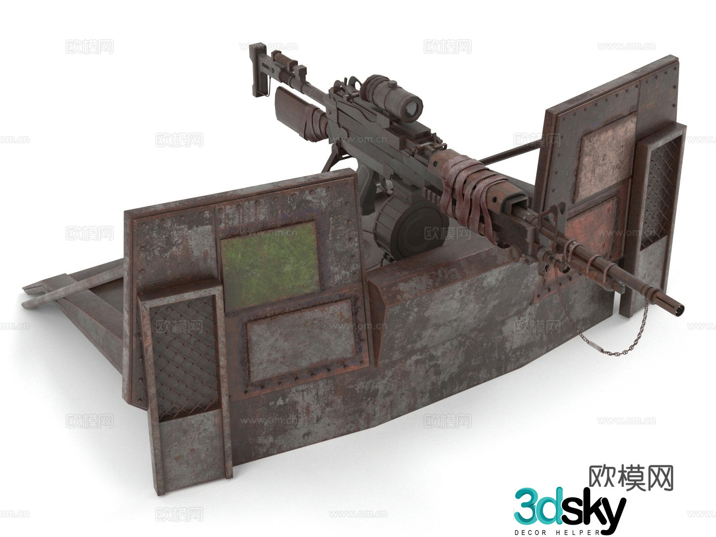Machine gun, bulletproof shield, heavy weapon, firearm, tactical equipment 3d model