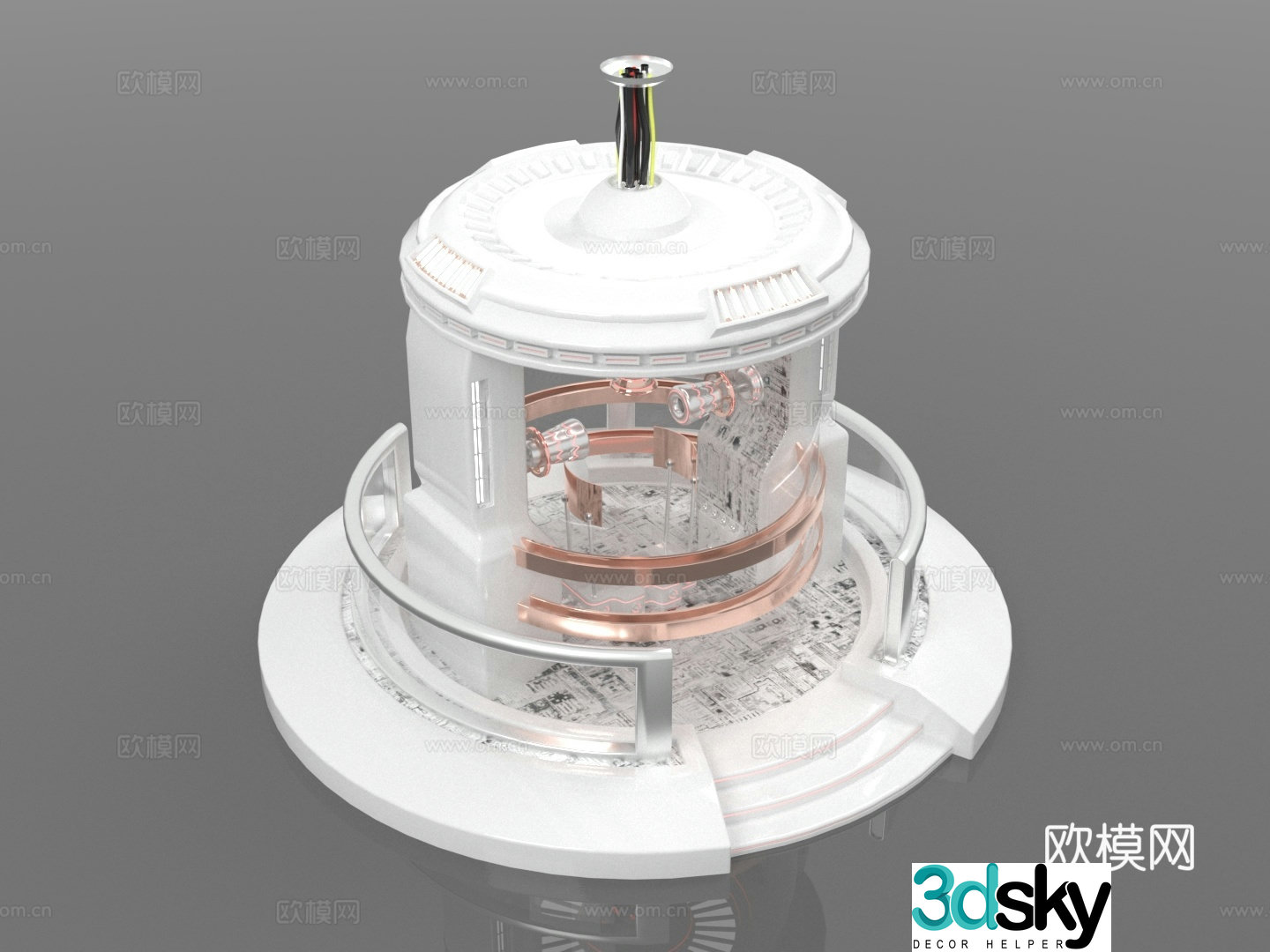 technology device futuristic device circular structure internal circuit metal ring 3d model