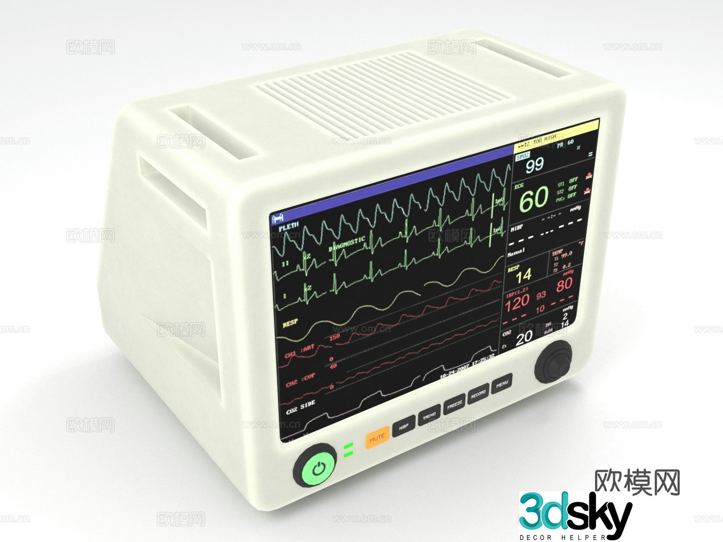 ECG monitor medical equipment vital signs monitoring ward monitoring ECG monitoring 3d model