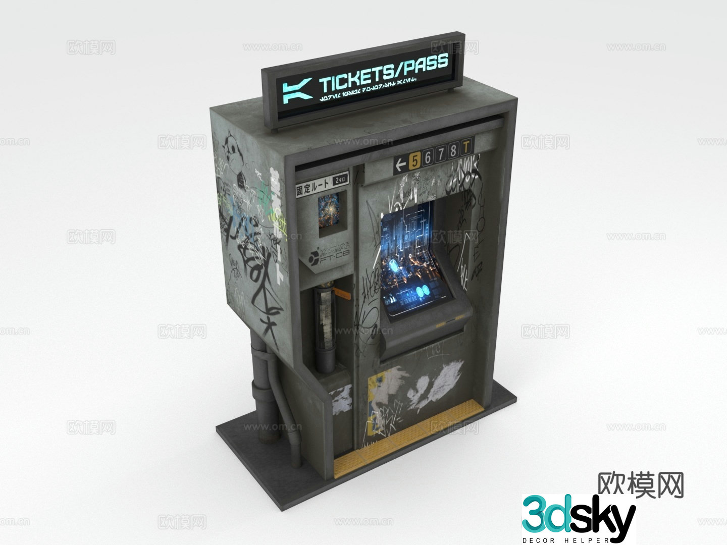 Ticket vending machine, gate, graffiti, electronic screen, metal shell 3d model