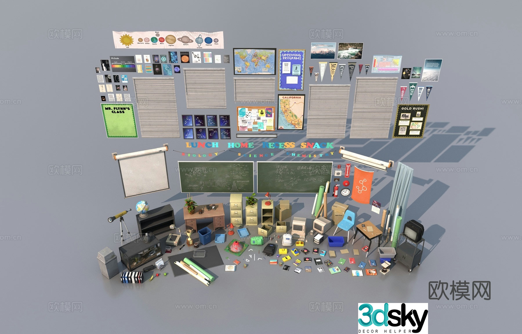 School furniture items 3d model
