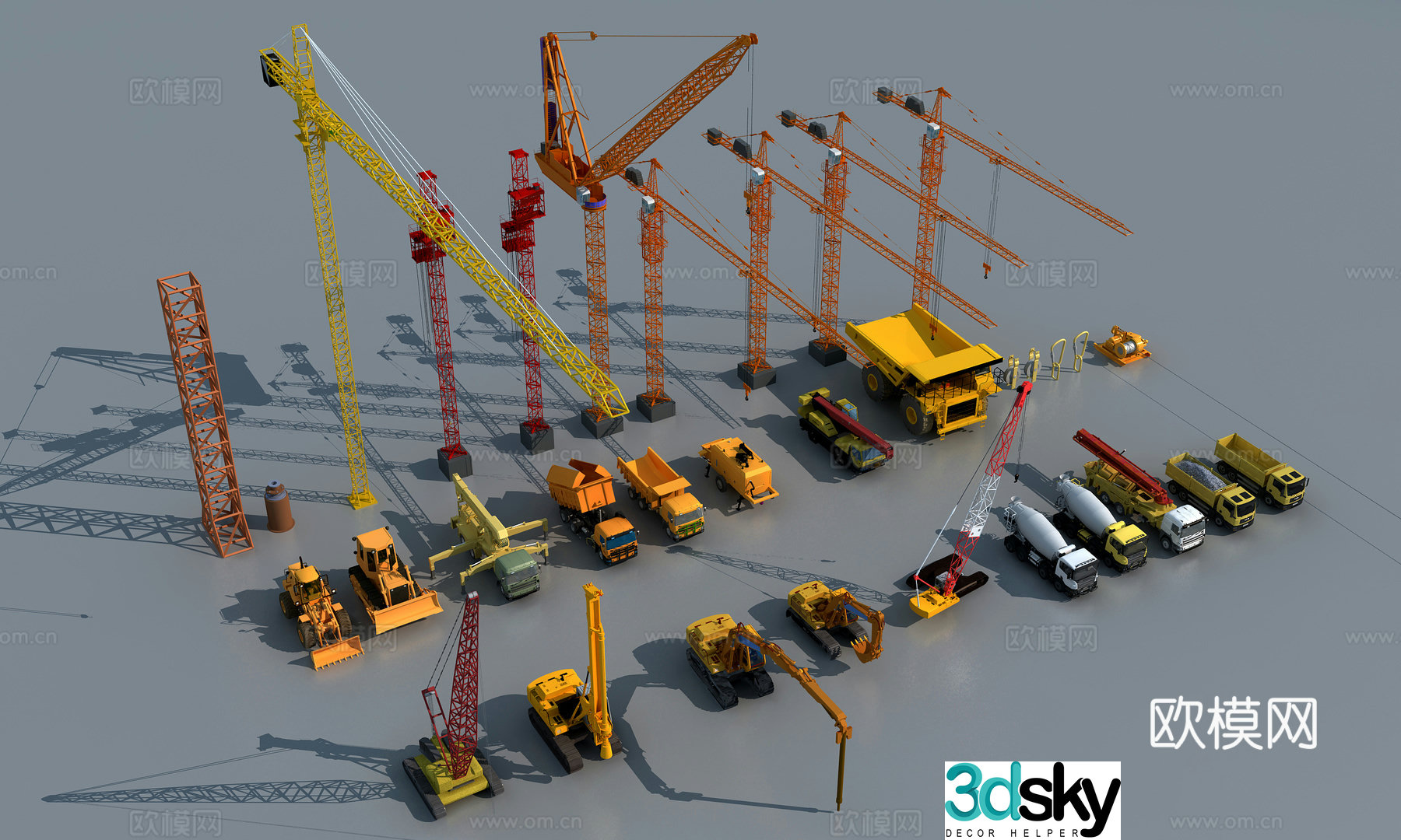 Other pile drivers, tower cranes, pumps, forklifts, trucks, engineering vehicles, irrigation trucks, mixing 3D models