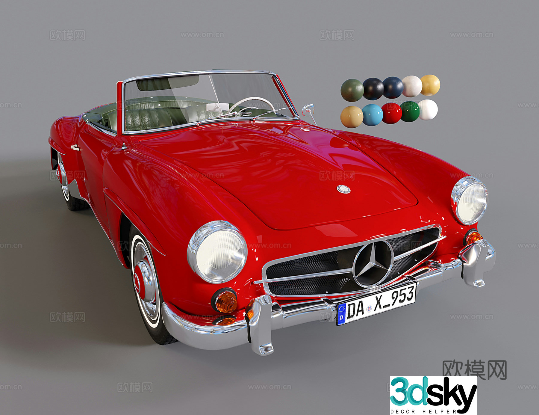 Modern nostalgic car, retro car, classic car, vintage Mercedes Benz sports car 3d model