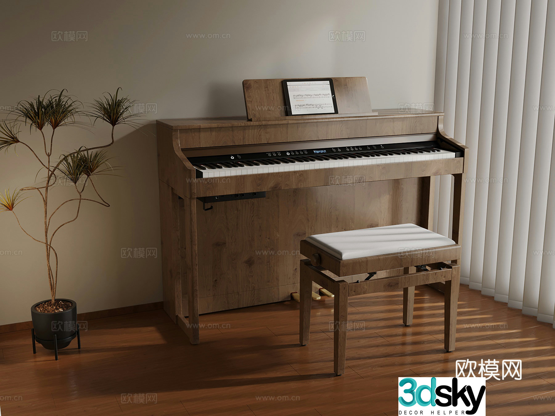 Medieval style piano musical instrument 3d model