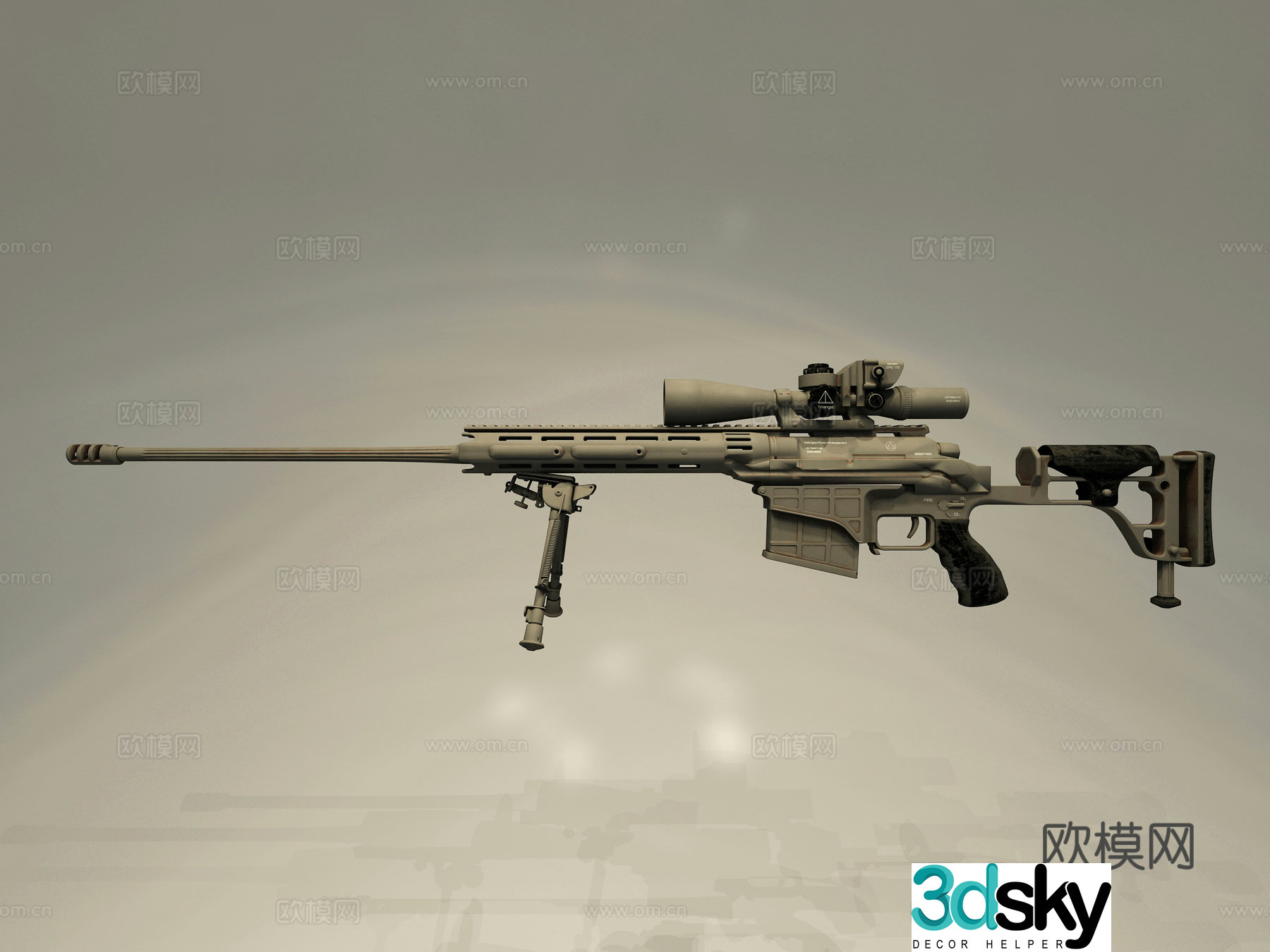 Modern pull bolt 50mm sniper rifle 3d model