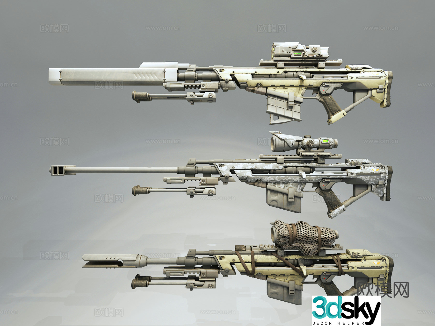 Nordic heavy sniper rifle three combat status accessories 3D model