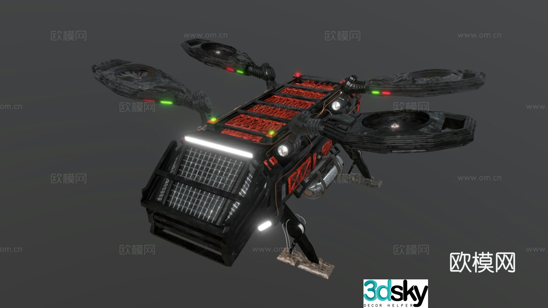 Modern five-person aircraft, cargo drone, technological drone, five-person aircraft 3D model