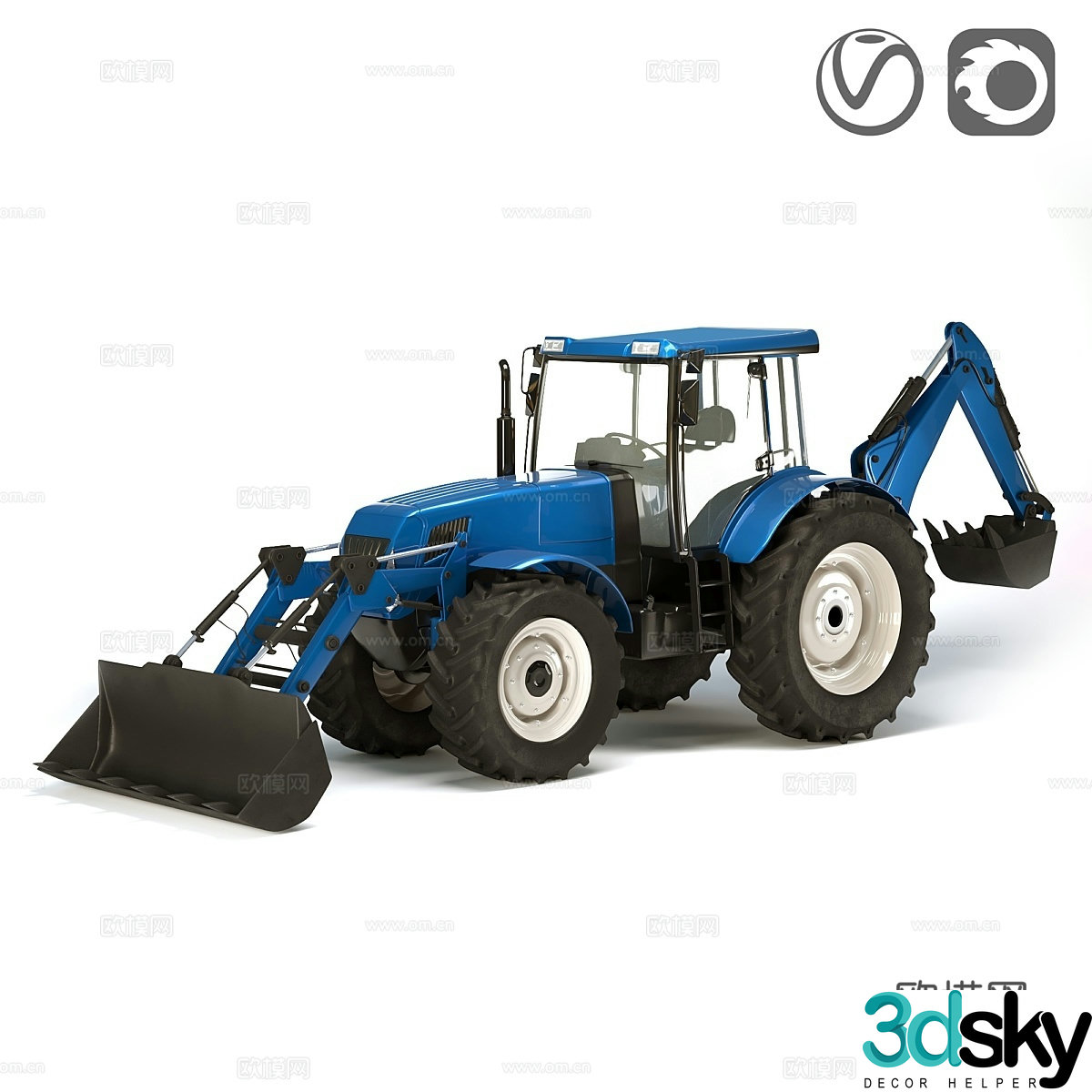 tractor low medium high polygon bound 3d model