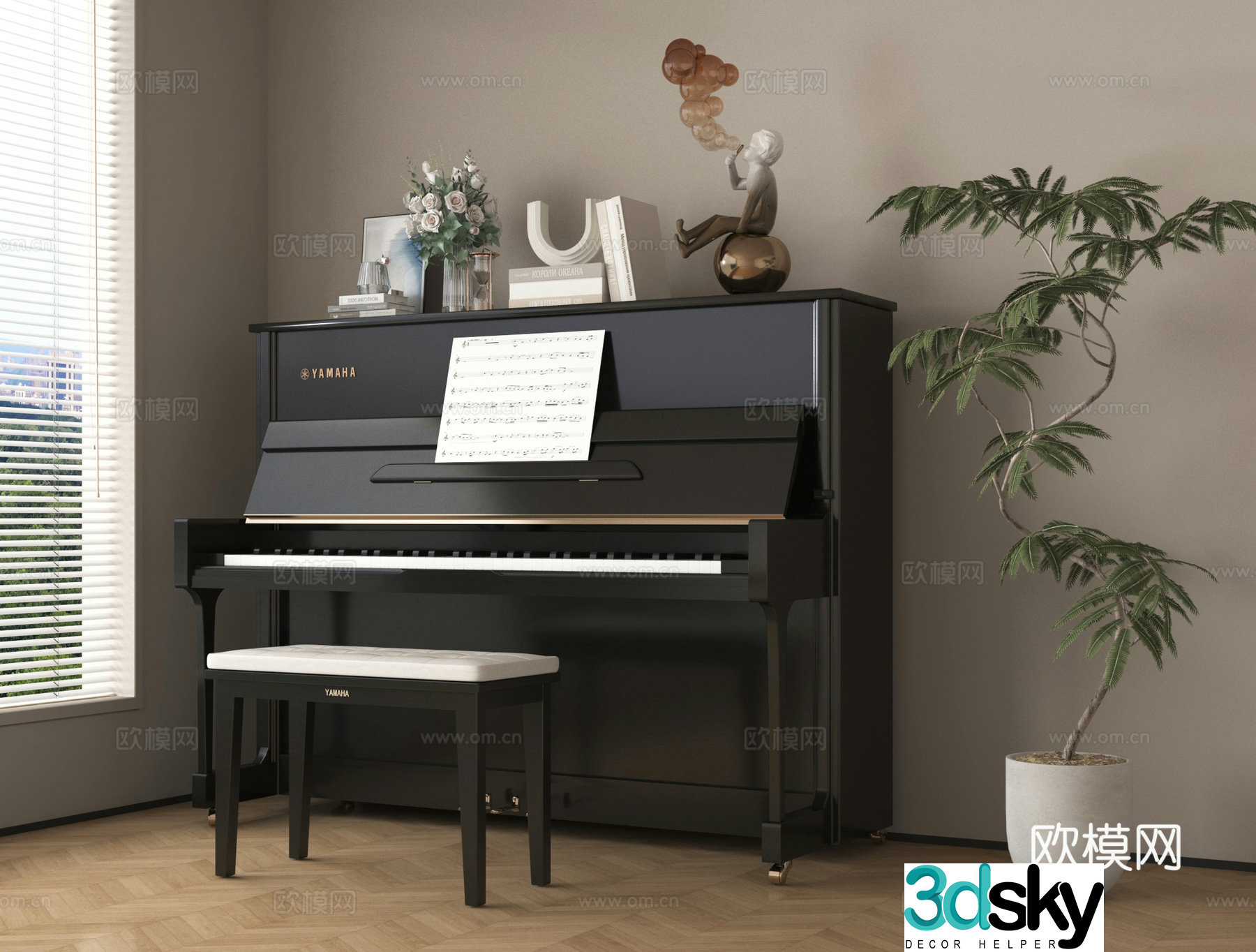 modern piano musical instrument bench 3d model