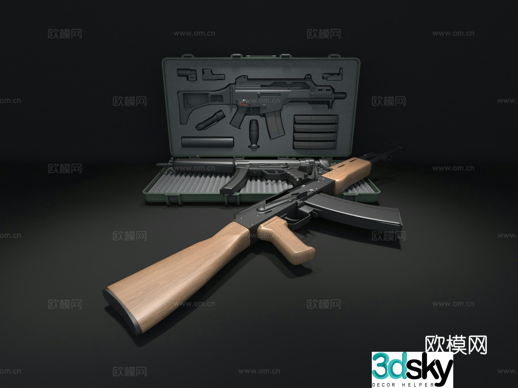 Machine gun magazine silencer combination 3d model