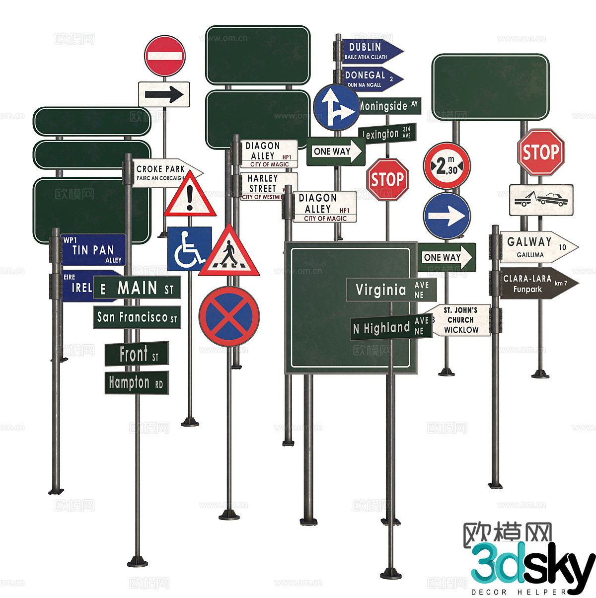 Modern street road sign 3d model