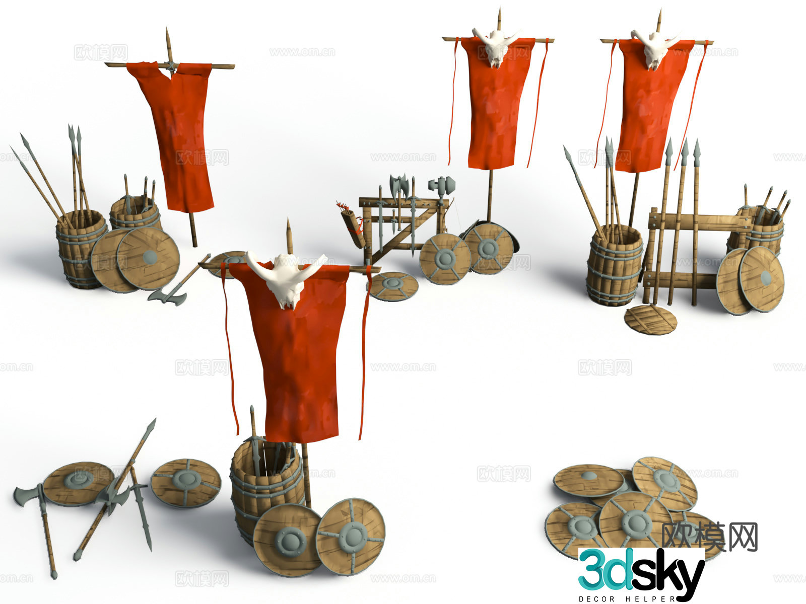 Stylized Assets Ancient Weapons Flag Wrigley Shield Stylized Props Weapon Spear 3d Model